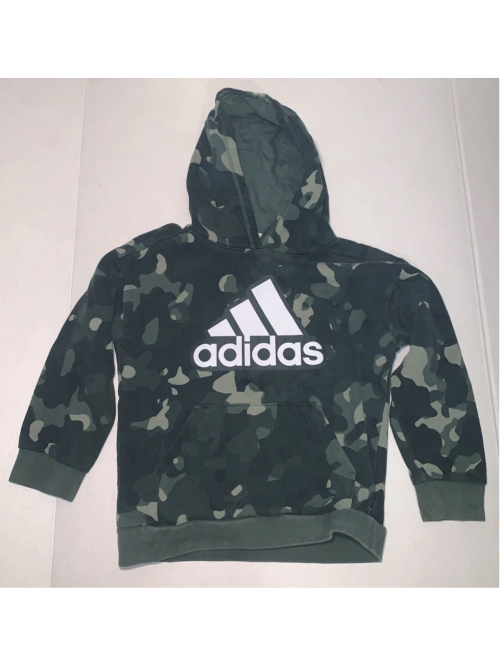 Adidas Youth Boys Hoodie/Sweatshirt Green Camo Size 7 Medium Front Pouch Pocket